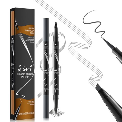 2-in-1 Dual-Ended Microblading Eyebrow Pencils,Waterproof Eyebrow Pen with 4-Fork Micro-Fork Applicator and Precise Brush-Tip,Brow Pen for Natural Waterproof and Long-Lasting Women(Grey)
