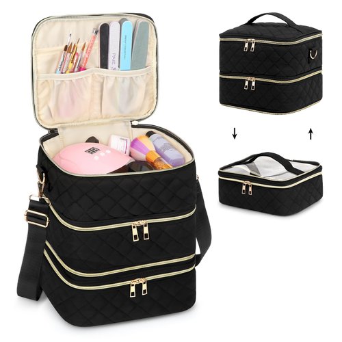 KZAOPZ Nail Polish Organizer Case, 3 Layers Nail Polish Case with Dividers,Detachable Nail Polish Organizer Bag Holds 60 Nail Polish Bottles and a Nail Lamp,Nail Bag for Nail Tech Supplies