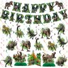NICOWARM Dinosaur Birthday Party Decorations Set Includes Pre-assembled Happy Birthday Banner, Dinosaur Hanging Swirl, Honeycomb Centerpiece for Table, Dinosaur Party Supplies for Home, School
