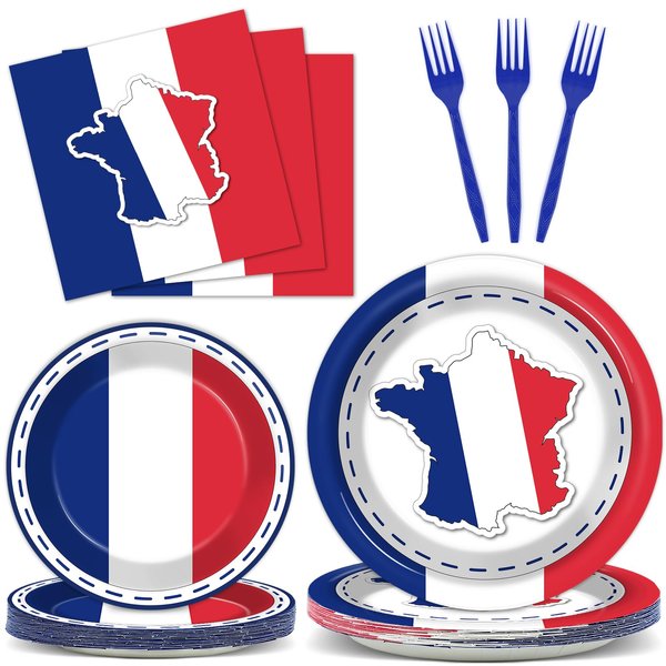 gisgfim 96Pcs France French Flag Party Supplies Paper Plates Napkins France Flag Party Tableware Set France National Party Decorations Favors for French Family Gathering Dining Serves 24