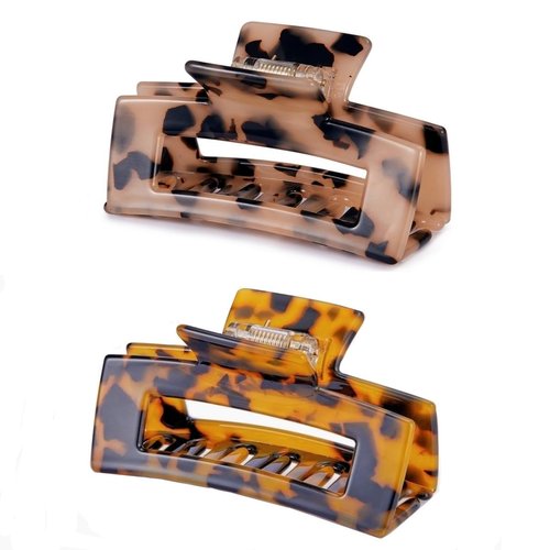Hair Claw Clips Cutout Tortoise Shell Celluloid Hair Jaw Clips 3 Inches French Design Rectangle Hair Clamp for Women Ladies Girls (2 Pack)