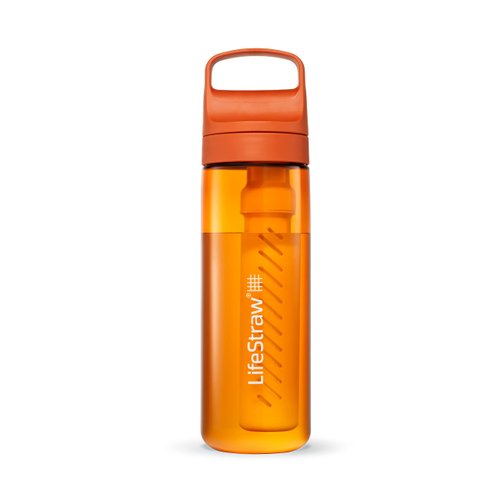 LifeStraw Go Series – BPA-Free Water Filter Bottle for Travel and Everyday use removes Bacteria, parasites and microplastics, Improves Taste, 22oz Kyoto Orange