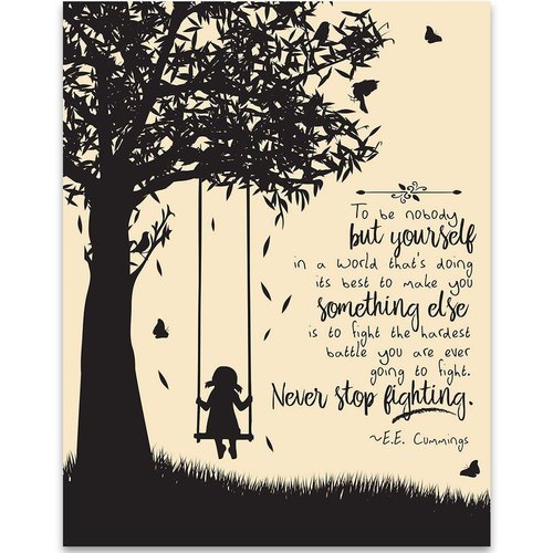 To Be Nobody But Yourself - E.E. Cummings 11x14 Unframed Motivational Wall Art - Literature Book Posters for English Classroom, Home Office or Anywhere you Want Motivational Posters - Literary Print