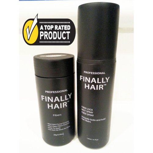 Finally Hair Building Fibers Medium Blond 28g Bottle of Fibers and Finally Hair 120ml 4.1 Oz. Bottle Hair Loss Concealer (Medium Blonde (Light Medium Blonde))