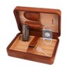 AMANCY Elegant Handmade Brown Leather Cedar Wood Lined 4 Cigar Humidor Case with 3 Triple Jet Flame Cigar Lighter and Cutter，Suitable for Holding Big and Fat Cigars