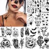 10 Sheets Halloween Temporary Tattoos for Women Men, Horror Black Skull Ghost Spider 3D Fake Tattoos Sticker for Boys Girls Day of The Dead Tattoos Decals Accessories for dia de los muertos Party