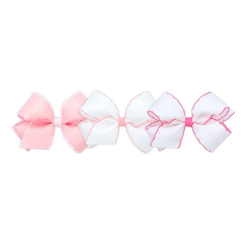 Wee Ones Girls' Medium Moonstitch Grosgrain Bow 3 pc. Variety Pack Set on WeeStay No-Slip Hair Clip