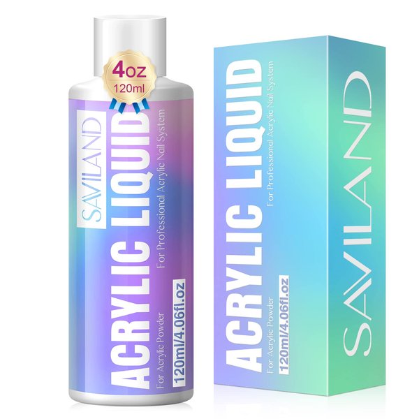 Saviland 4.06 oz Monomer Acrylic Nail Liquid – 120ml Acrylic Liquid for Acrylic Powder Non-Yellowing Formula for Acrylic Nails Application Nail Extension & Carving Nail Starter Home DIY