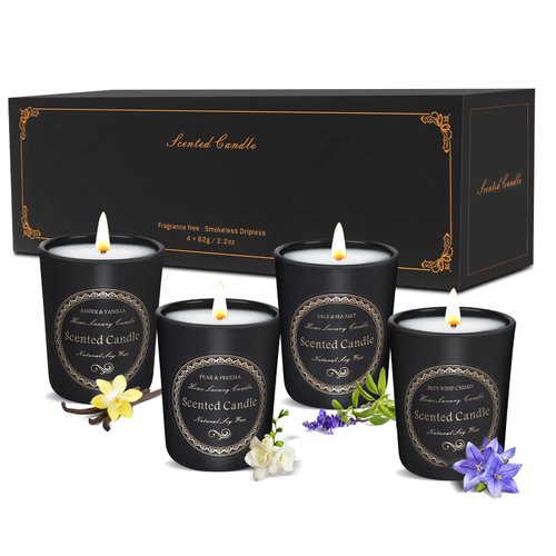 Candles Gifts for Women, Home Scented Candle Set, Soy Candles with Essential Oil, 4x2.2oz Portable Travel Fragrances Scented Candles Gift Set, Christmas Gifts, Birthday Gifts for Women