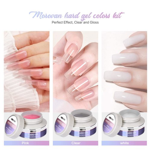 Morovan Builder Nail Gel for Nails 3 colors 1oz LED/U V Gels Clear Pink White Strengthen Nail Extension Gel Nail Art Manicure Set with Nail Forms