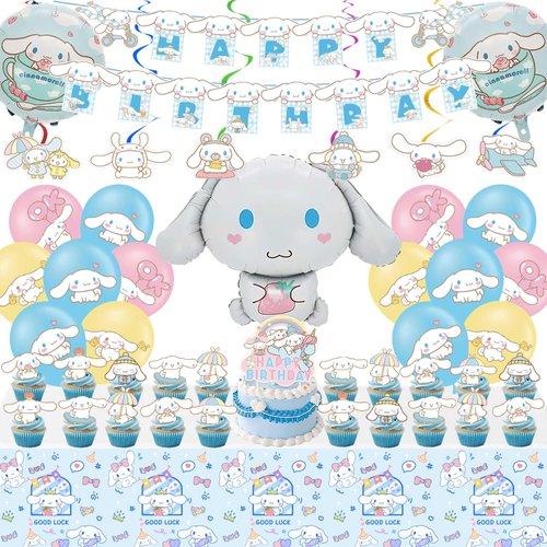 Kawaii Birthday Party Decorations, Cute Dog Party Supplies Include Banner, latex Balloons, Hanging Swirls, Foil Balloon, Cake Cupcake Toppers, Tablecloth for Kids Kawaii Theme Party