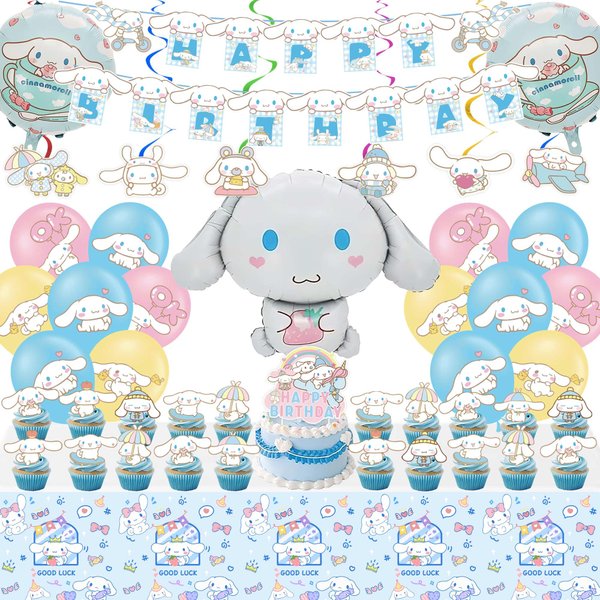 Kawaii Birthday Party Decorations, Cute Dog Party Supplies Include Banner, latex Balloons, Hanging Swirls, Foil Balloon, Cake Cupcake Toppers, Tablecloth for Kids Kawaii Theme Party