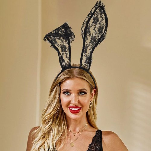 GORTIN Lace Bunny Ears Headband Black Sexy Bunny Hair Band Rabbit Ears Headpiece Halloween Masquerade Costume Hair Accessory for Women