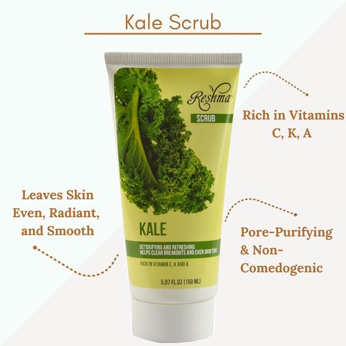 Reshma Beauty Kale Scrub | Dual Action Cleanser Face & Body Scrub | Gentle for All Skin Types and Dull Skin|Purifying and Hydrating| Enhances Natural Glow| Cruelty Free (Pack of 1), 5.07 oz