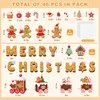 Whaline 46Pcs Christmas Gingerbread Cutouts Merry Christmas Letter Cut Outs with 60 Glue Points Xmas Gingerbread Bulletin Board Decoration Set for School Classroom Home Office Wall