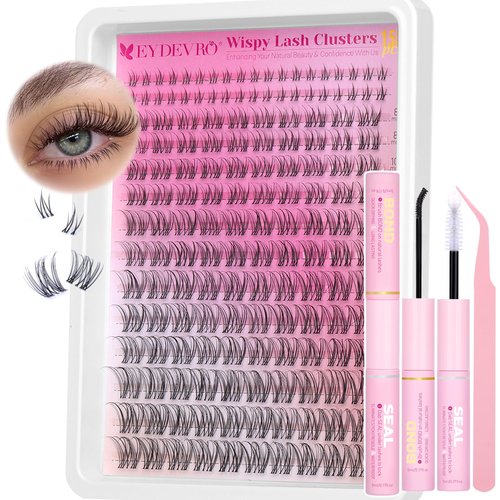 EYDEVRO Natural Lash Clusters Kit Natural Eyelash Clusters with Bottom Lashes Invisible Band Lash...