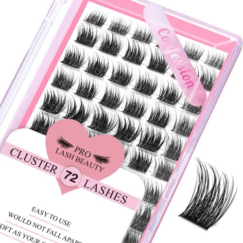 Cluster Lashes 72 Pcs Lash Clusters DIY Eyelash Extension Individual Lashes Confession C-8-16 mix Thin Band Easy to Apply at home Lashes
