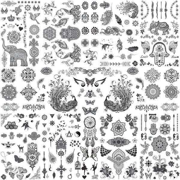 Aresvns Black Henna Tattoos, Fashion Women Tattoos, Henna Stickers, Waterproof Black Ink Body Art Stickers Christmas Gift