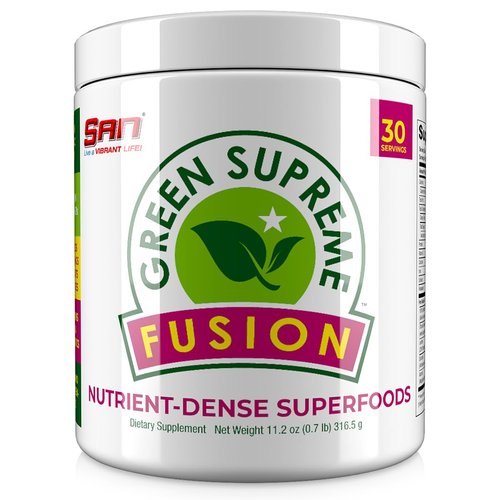 SAN Nutrition’s Green Supreme Fusion Blend Antioxidant: Super Greens Smoothie Mix with Spirulina, Chlorella, Adaptogenic Mushrooms, 30 Servings
