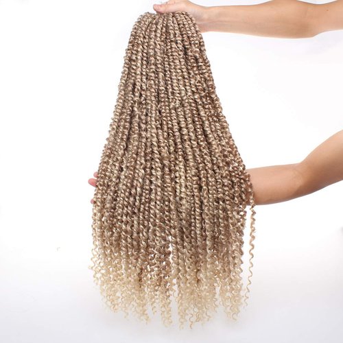 Leeven 8 Packs Pre-Twisted Passion Twists Synthetic Crochet Hair Extensions 12 Roots/pack 22 Inch Ombre Crochet Passion Twist Braiding Hair Curly Ends Twist Hair Ombre Color