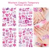 Qpout 144pcs Glitter Cowgirl Temporary Tattoos Decorations,Western Pink Disco Horse Rodeo Yeehaw Face Fake Tattoos Pink Cowgirl Temporary Tattoos Bachelorette Let's Go Girls Party Supplies
