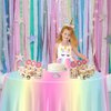 QUERICKY 3 Pack Pastel Rainbow Tablecloths for Round Table, 84x84'' Pastel Rainbow Plastic Round Table Cover for Girls Rainbow Birthday Party Decorations Princess Party Baby Shower Party Supplies