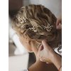SWEETV Hair Pins, 3Pcs Bridal Hair Accessories Pearl Bride Wedding Hair Pins Leaf Bridal Head Piece Rhinestones Gold Hair Jewelry for Women and Girls