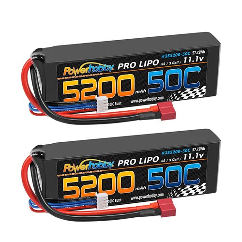 Powerhobby 3S / 3-Cell 11.1V 5200mah 50c Lipo Battery W Deans Plug/Connector (2 Pack) for Traxxas RC Cars Slash vxl Slash 4x4 vxl E-maxx Brushless Axial e-revo Brushless and Spartan Models