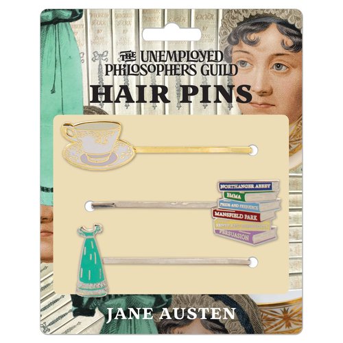 Jane Austen 3 Hair Pins Set - Cup and Saucer, Austen Novels, and Evening Gown