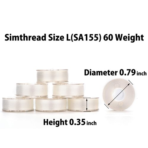 Simthread 144 Prewound Bobbin Thread Size L 60WT (SA155) for Husqvarna Viking pfaff Creative Vision Embroidery Machines Plastic Side - White