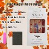 Fall Press on Nails Long Coffin Fake Nails -24Pcs Autumn Maple Leaves False Nails Thanksgiving Red Gold Maple Leaf Nail Glitter Flakes Design Nails with Glue Stick on Nails Decoration for Women Girls