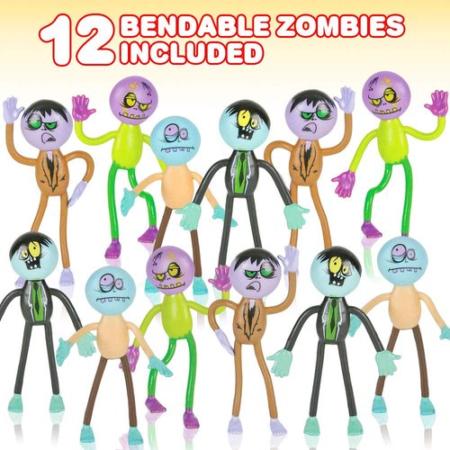 ArtCreativity Assorted Bendable Zombies for Kids - Pack of 12 - 3.75 Inch Halloween Figurines with Bendable Limbs - Halloween Party Favors, Treats, Décor, Goodie Bag Fillers, Trick or Treat Supplies