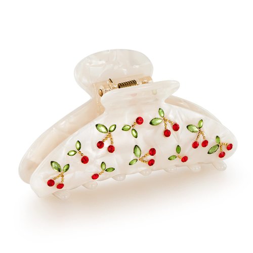 HolidayQbee Acrylic Hair Clips For Women With Rhinestone Red Cherry Hair Clip Hair Clip With Claw Claw Clips Fashion Strong Hair Fix White Hair Clips