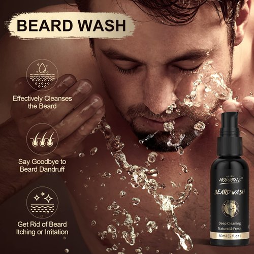POP MODERN.C Beard Growth Kit Beard Grooming Kit 6pcs Beard Wash Shampoo Beard Oil Beard Balm Beard Comb Brush Scissors Best Gift for Men for Valentine's Day Christmas Father's Day Birthdays