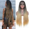 ROSEBONY Box Braided Wigs for Black Women Ombre Blonde 30" Long Micro Braids Wigs with Bang Synthetic Heat Resistant Fiber Small Braids (Fake Scalp Wig, 1b/27)