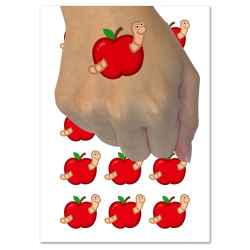 Worm in Apple Temporary Tattoo Water Resistant Fake Body Art Set Collection - 15 2" Tattoos (1 Sheet)