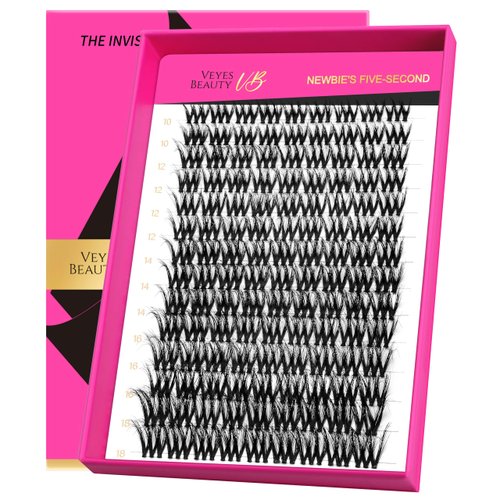 VEYESBEAUTY Lash Clusters Fluffy Individual Lash Extensions VBmuse 3D Layered Volume Eyelashes Thin & Invisible Band Wispy Faux Mink Lash Newbie's Five-Second Mixed Length 10-18mm