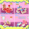 Dollhouse Furniture Wooden Dollhouse Furniture Set Doll House Accessories and Colorful Playhouse Furniture Miniature Dollhouse Bathroom Living Room Dining Room Bedroom Kitchen, 5 Rooms