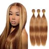 P27/30 Straight Bundles Human Hair Highlight Honey Blonde 3 Bundles 28 28 28 Inch Double Weft Brazilian 8A Virgin Weave Human Hair Extensions 2 Tone Blonde Mixed With Brown Bundles
