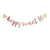 Happy Sweet 16 Banner, 16th Birthday Party Sign, Sweet Sixteen Party Supplies (Pink)