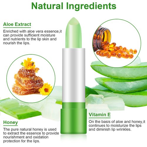 2PCS Aloe Vera Lipstick,Long Lasting Nutritious Color Changing Lip Balm,Natural Moisturizer Magic Temperature Color Change Lip Gloss,Green