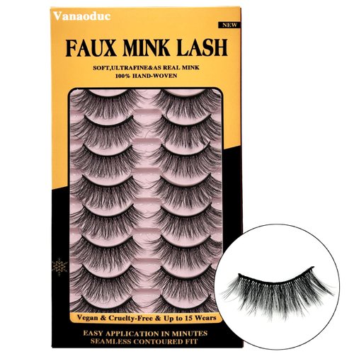 VANAODUC Eyelashes False Lashes 5D Fluffy Wispy Eyelashes, Lightweight & Comfortable, Reusable, Cruelty-Free,10 Pairs Cat Eye Fake Eyelashes,Length Range of 17-23MM
