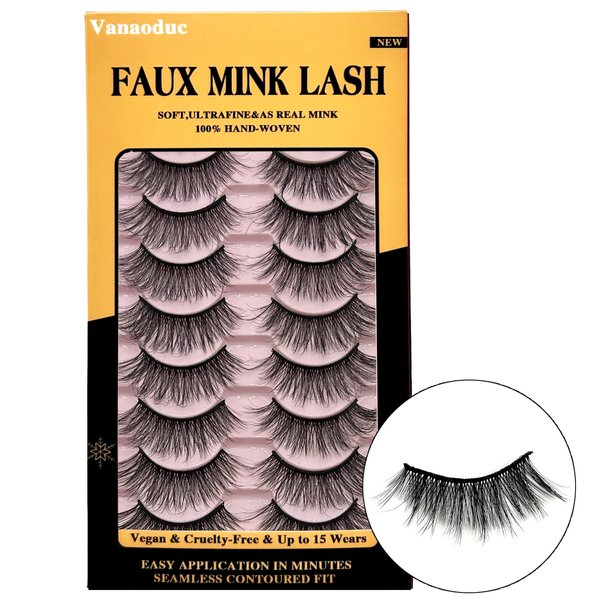 VANAODUC Eyelashes False Lashes 5D Fluffy Wispy Eyelashes, Lightweight & Comfortable, Reusable, Cruelty-Free,10 Pairs Cat Eye Fake Eyelashes,Length Range of 17-23MM