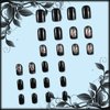 Black Curve Line Press on Nails with Dark Vine Design, Glossy Black Ins Medium Square False Nails Gel Glue on Nails, Rhinestones Manicure Art Acrylic Fake Nails Stick on Nails for Women Girls 24Pcs