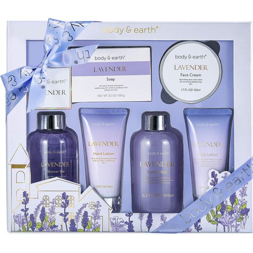 Spa Gifts for Women, Lavender Gift Set, Body & Earth 6 Pcs Bath Gift Sets, Self Care Gifts, Birthday Gifts for Women, Relaxing Spa Set, Mothers Day Gifts