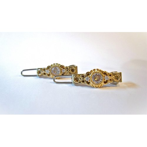 Generic Two small tiny slim gold and clear crystal hair pin clip barrettes fine hair