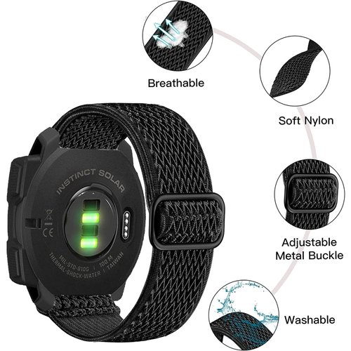 Olytop for Garmin Instinct/2 Solar Watch Bands, 22mm Soft Elastic Stretchy Nylon Ultra-light Wristband Replacement Strap Men Women for Garmin Instinct Tactical/Esports/Solar/Tide, Black+Green