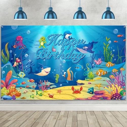 Sea Backdrop Ocean Animal Happy Birthday Decorations Under Ocean Theme Birthday Photography Backg...