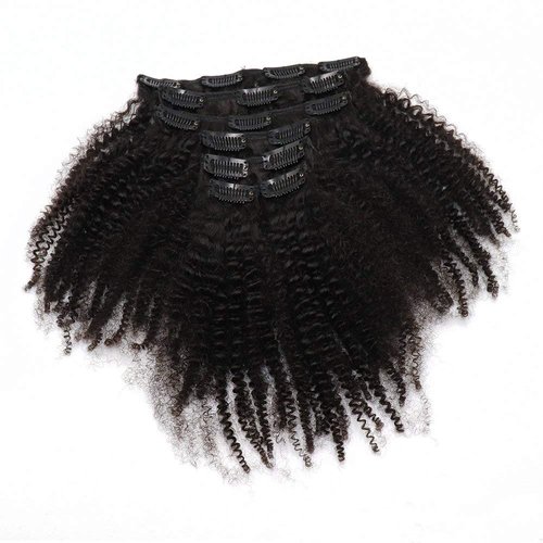 Afro Kinky Curly Human Hair Clip in Extensions Virgin Mongolian Human Hair Clip in Hair Extensions for Black Women Natural Color 12'' 7pcs/set 120gram/set
