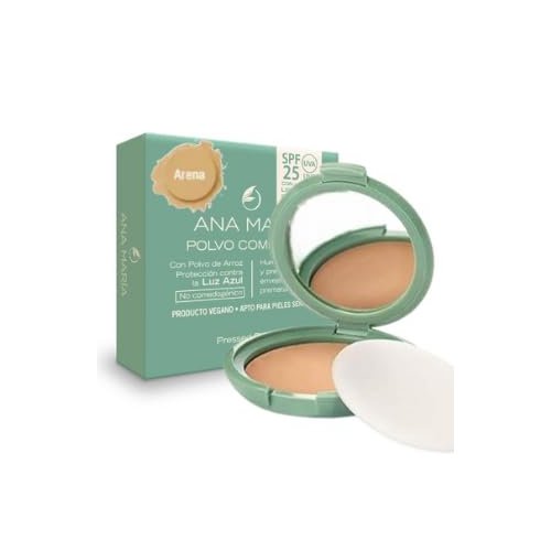 Ana Maria Maquillaje Cosmeticos | Polvo Facial Compacto Arroz Aloe Vera FPS 20 UVA | Make up Pressed Powder SPF 20 0.5oz-14gr (Arena | Sand (13))
